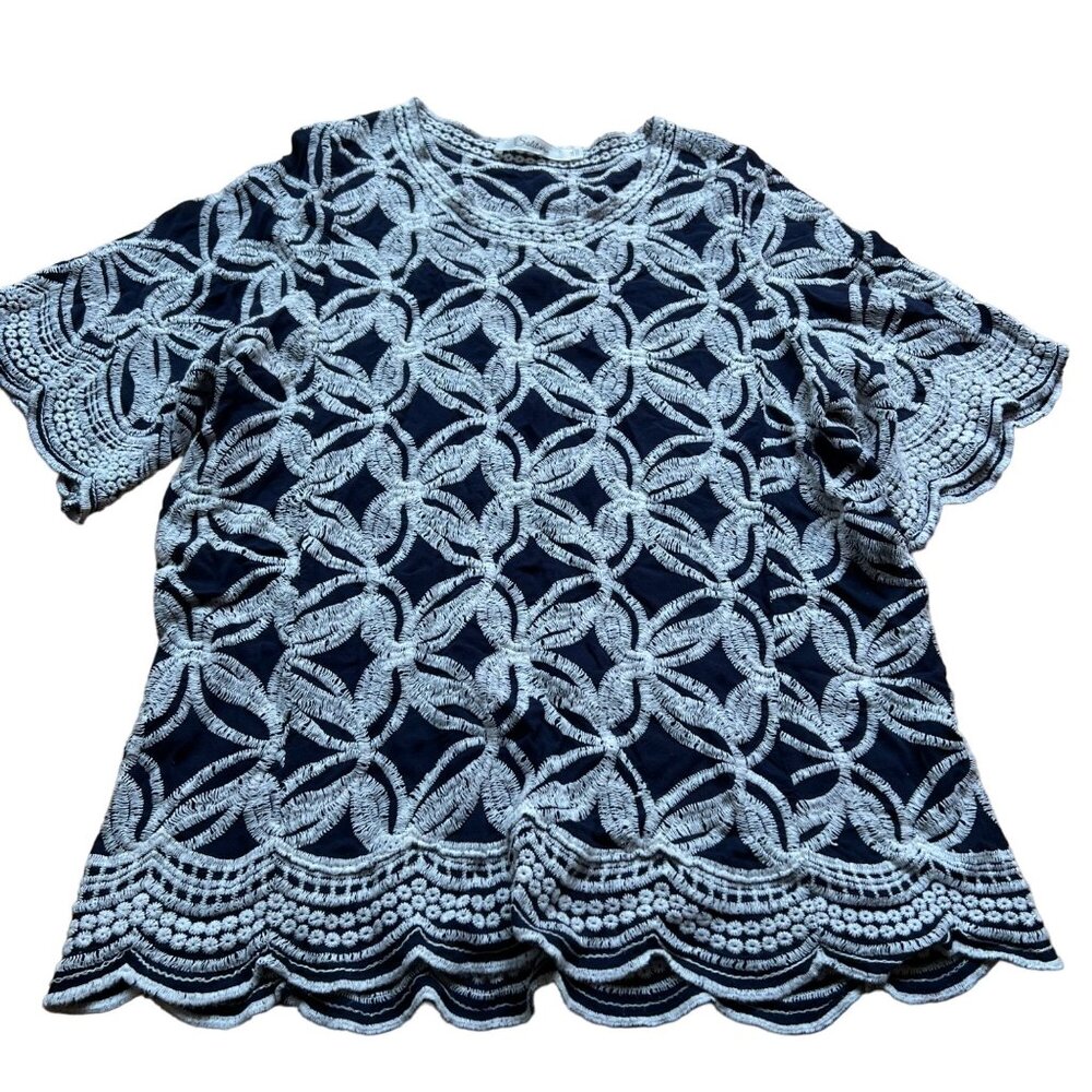 Anthropologie Navy and White Lace Blouse